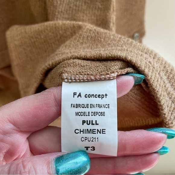 Franck Anna Paris, By FA Concept, Tan Rib Button Detail Crew Sweater, Si… - Picture 7 of 10